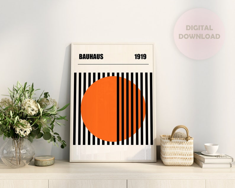Mid Century Modern Bauhaus Wall Art Prints, Set of 3 Poster Boho Yellow ...