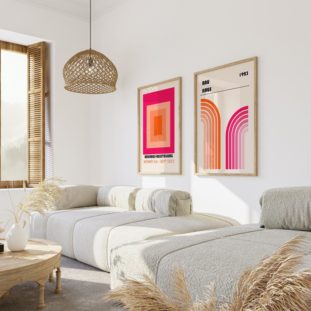 Bauhaus Print Set | Pink Orange Digital Wall Art | Geometric Wall Art ...