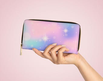 Carteira com zíper e glitter pastel para adolescentes, bolsa de mão iridescente, carteira fofa para adolescentes, presente de festa, acessório de moda, presente para pré-adolescentes, primeira carteira