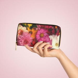 Floral Zipper Wallet - Colorful Flower Wallet for Women, Lightweight Travel Purse, Spring Accessory, Gift for Her, Everyday Use