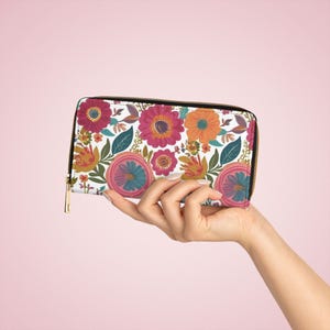 Carteira com zíper floral, carteira colorida para mulheres, porta-moedas fofo, presente para ela, acessório diário, presente para o dia das mães
