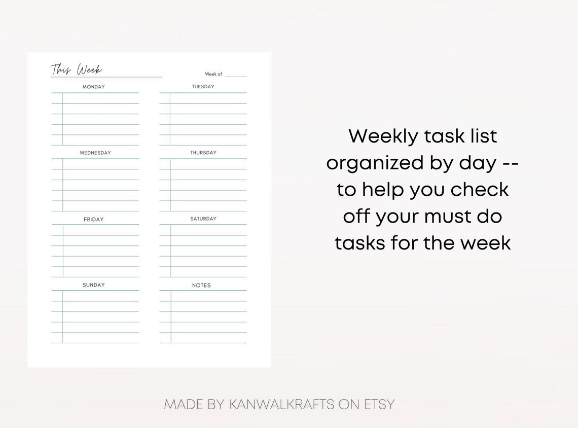 Weekly Planner Printable SIX TEMPLATE BUNDLE, Week at a Glance, Weekly ...