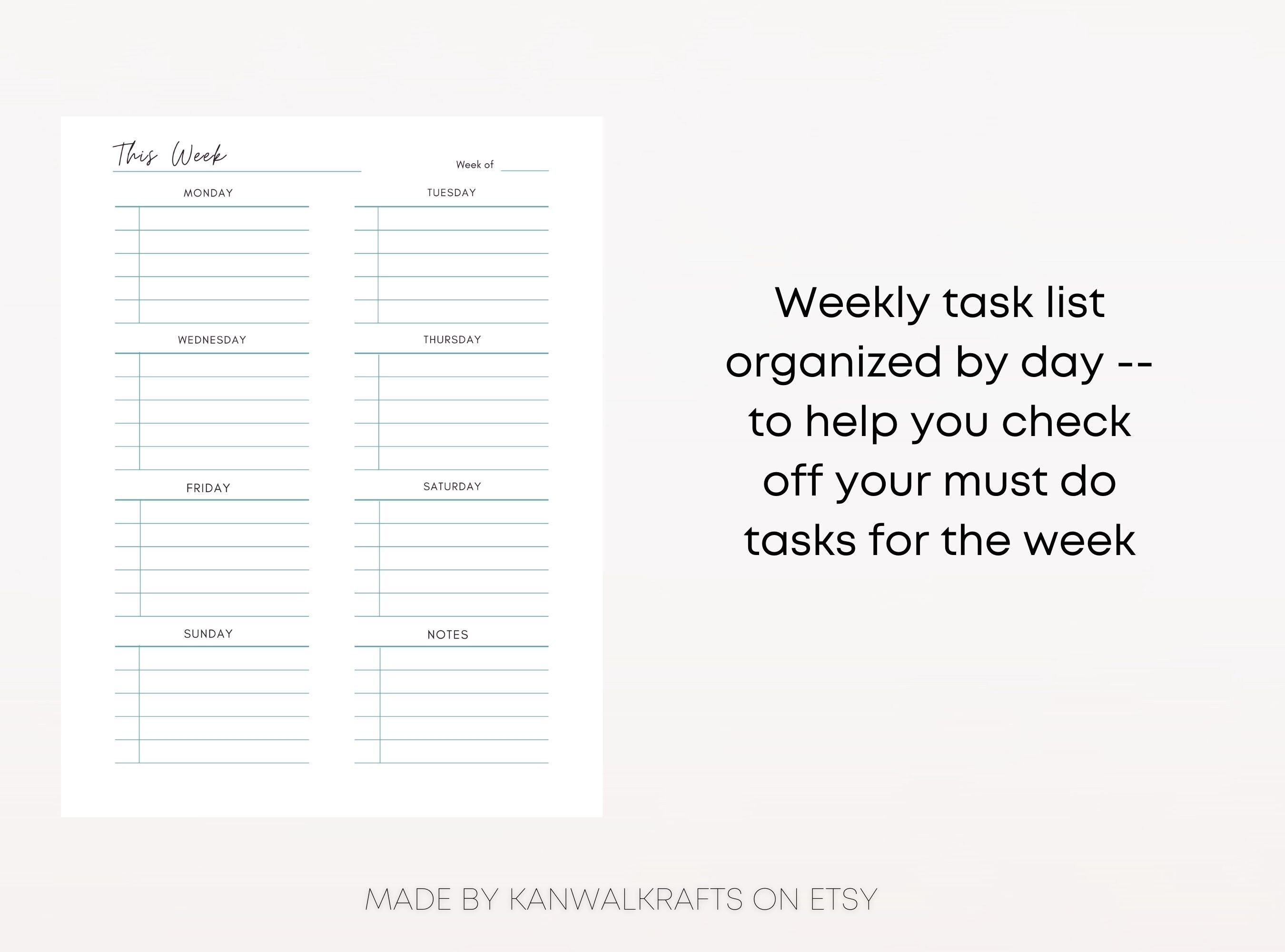 Weekly Planner Printable SIX TEMPLATE BUNDLE, Week at a Glance, Weekly ...