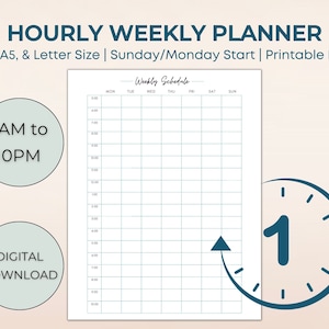 Hourly Planner, Printable Schedule, Time Blocking Week At a Glance, A5/A4/Letter