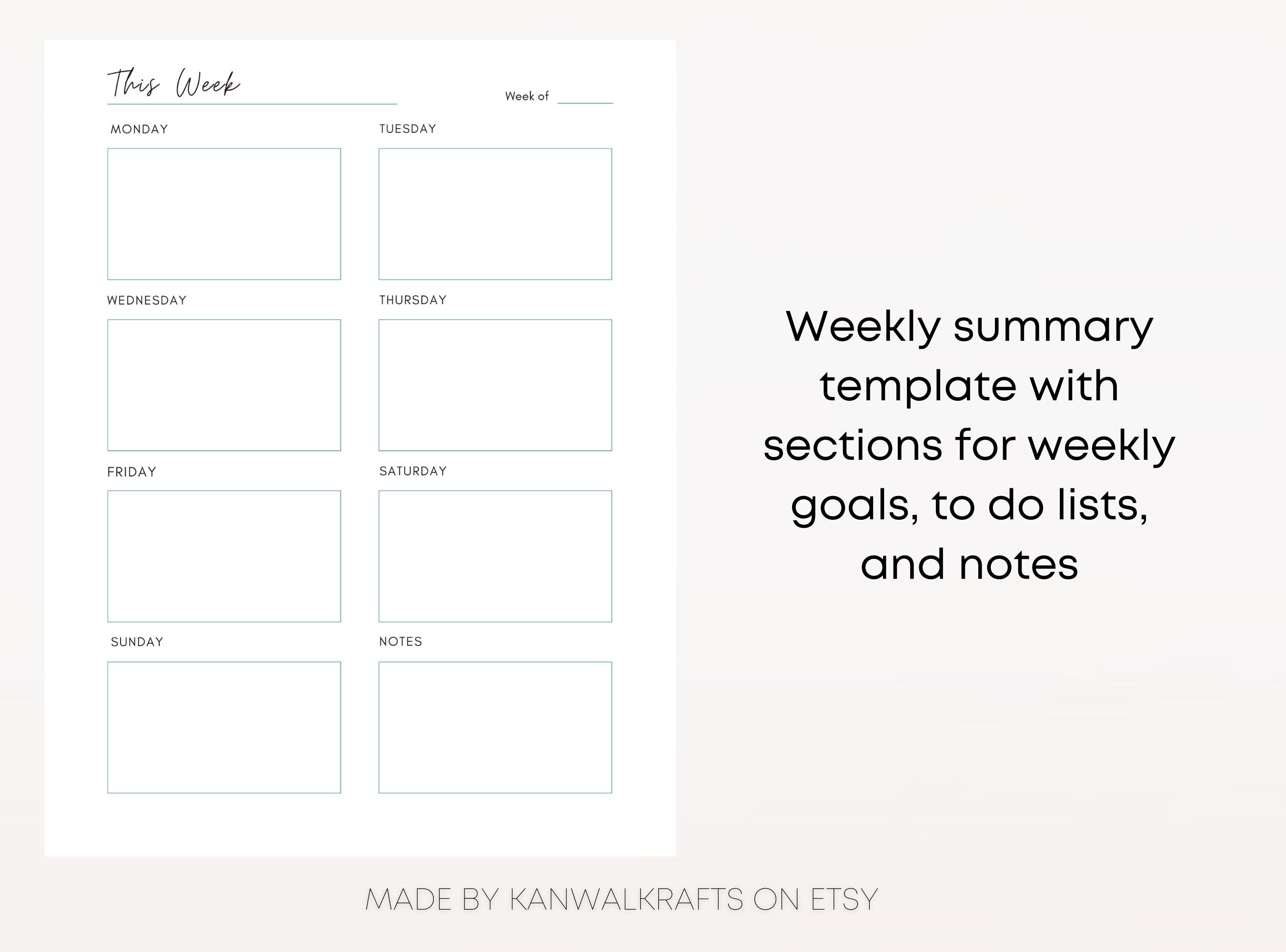 Weekly Planner Printable SIX TEMPLATE BUNDLE, Week at a Glance, Weekly ...
