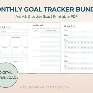 Maandelijkse Goal Tracker-bundel - Afdrukbaar - Doel volgen, doelen stellen en doelvoortgang