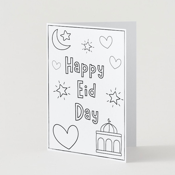 Eid Coloring Card Printable, DIY Islamic Cards, Muslim Kids Ramadan Craft Activity, 5x7 (Eid Al Adha or Eid Al Fitr)