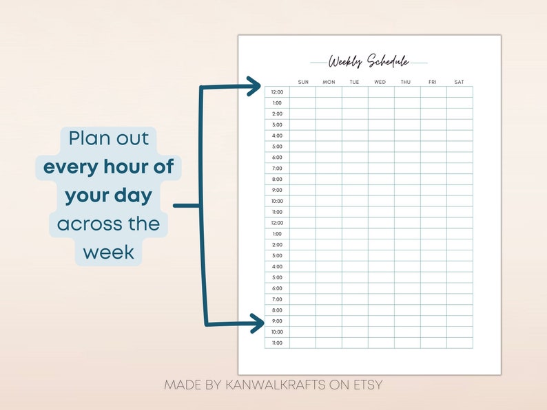24 Hour Weekly Schedule, Printable Planner With Time Blocking, A5/a4 ...