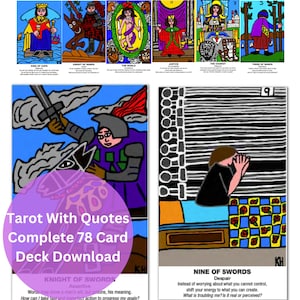 Tarot with quotes, Oracle Deck, Tarot 78 Card Deck Digital Download, Divination Cards, Tarot For Beginners, Printable, Fortune Telling