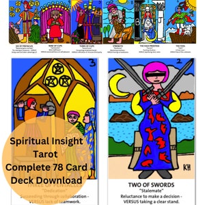 Spiritual Insights 78 Card Tarot Deck - Print At Home, Tarot Digital Download, Oracle Deck, Divination, Tarot Reading, Fortune Telling
