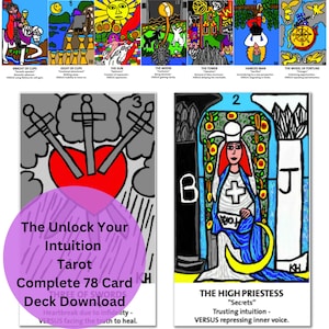 Déverrouillez votre intuition jeu de cartes de tarot en téléchargement imprimable - téléchargement numérique 78 cartes, divination, cartes Oracle, lecture de tarot