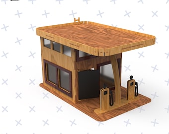 Estación de servicio, diseño de corte láser de estación de servicio, espesor del material de 3 mm, patrón Glowforge, SVG de estación de servicio de madera