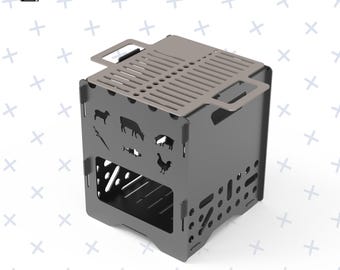 CNC Laser BBQ Plan: Portable Fire Pit, Collapsible Barbecue (DXF File)