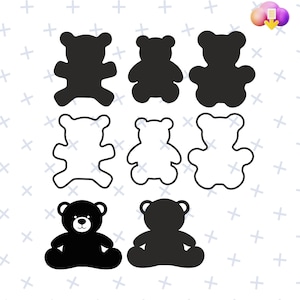 Bear Silhouette with Two Outlines / Teddy Bear SVG / Teddy Bear Outline SVG / Teddy Bear Cut Files