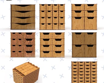 Laser Cut 8 Box Drawer Bundle, Stackable Storage , Organizer Designs,DIY Modular Storage System