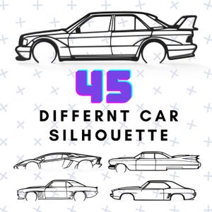 45 Diffrent Car Silhouette for Laser Cut & CNC  / Mustang Laser Cut Files SVG / Car Silhouette Wall Art | SVG Wall Decor
