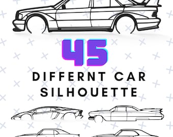45 Diffrent Car Silhouette for Laser Cut & CNC  / Mustang Laser Cut Files SVG / Car Silhouette Wall Art | SVG Wall Decor
