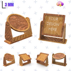 May include: A wooden display stand with a rotating platform. The platform can be adjusted to different angles. The stand is made of wood with a natural finish. The stand is 3 mm thick. The stand is perfect for displaying small items, such as jewelry, crafts, or photos.