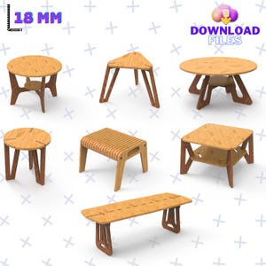 7 diversi tavoli in legno per taglio CNC e laser / tavolo CNC / scrivania tagliata CNC / disegno del tavolo da caffè / disegno di mobili