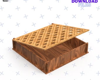 Caja cortada con láser con tapa abatible / Caja de almacenamiento / Caja cortada con láser / 150 mm x 150 mm x 30 mm / Grosor del material 3 mm / Glowforge / DXF, SVG