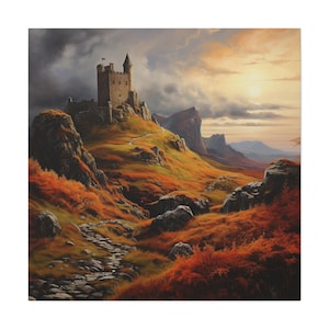 Castle Painting - Painting of Scottish castle in Autumn sunset