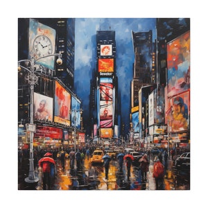 New York City Time Square Abstract Painting - New York City at night in the rain