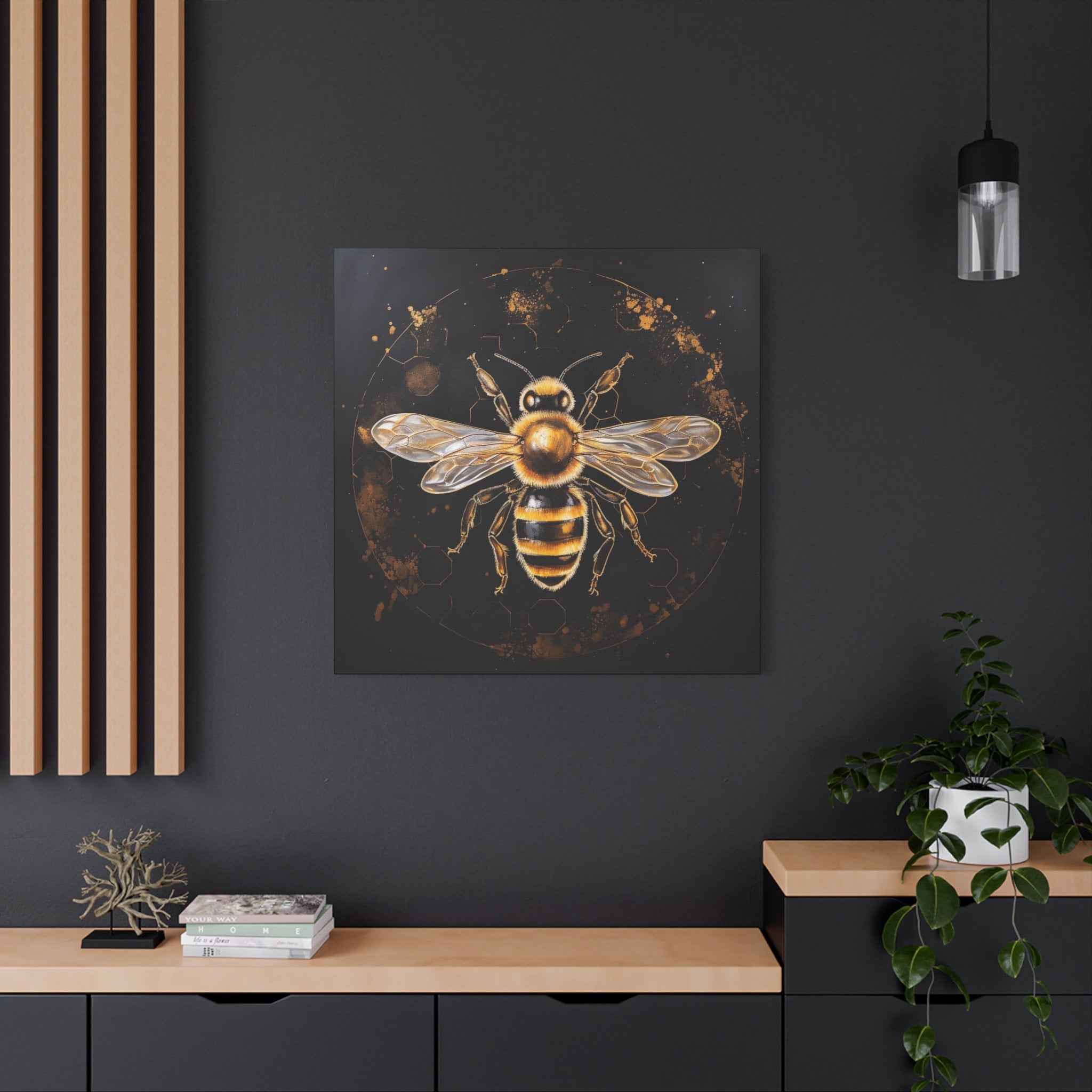 Honey Bee Art - Honey Bee Painting, Honey Bee Wall Art, Gold on Black ...
