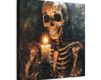 キャンドルを持った骸骨の壁アート ハロウィーンの装飾 ゴシックアート