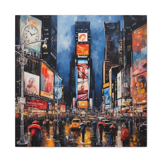 ニューヨーク市タイムズスクエアの抽象画 - 雨の夜の
