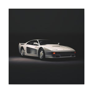 White Ferrari Wall Art - Ferrari Testarossa on black square canvas