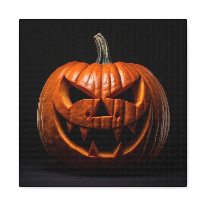 Jack o'-lantern pumpkin painting - photo of carved pumpkin on black background. Creepy. image 9