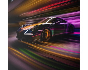 Porsche 911 Wall Art Canvas - Drifting Wind Tunnel With Bright