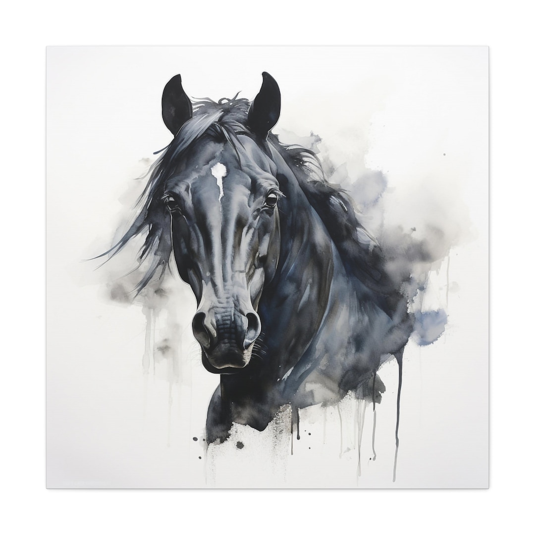 Horse Painting Black Horse Wall Art Portrait Etsy