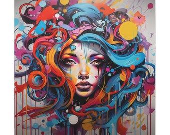 Beautiful Woman Graffiti Art Canvas Wall Art