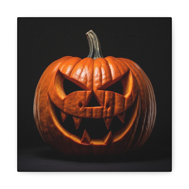 Jack o'-lantern pumpkin painting - photo of carved pumpkin on black background. Creepy. image 6
