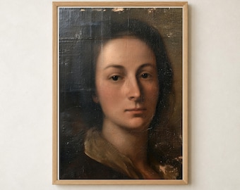 Woman Portrait, Vertical Brown Black Printable Wall Art, Old World Figure Painting