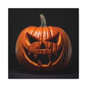 Jack o'-lantern pumpkin painting - photo of carved pumpkin on black background. Creepy. image 8
