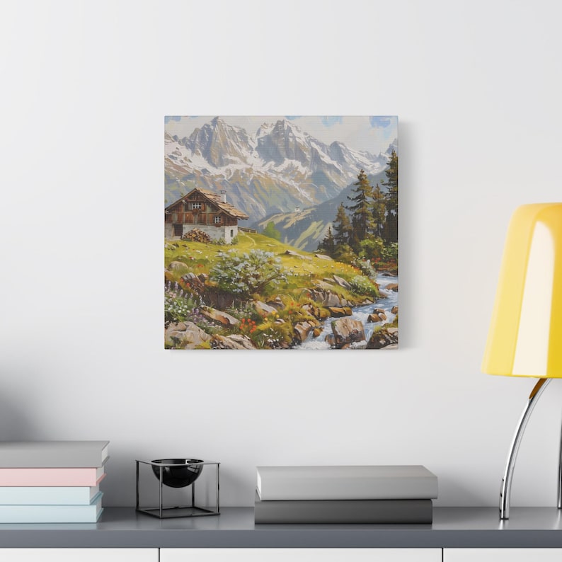 Gemälde der Schweizer Alpen, Berglandschaft der Schweizer Alpen, Dekoration der Schweizer Alpen, Wandkunst mit Motiven der Schweizer Alpen Bild 3