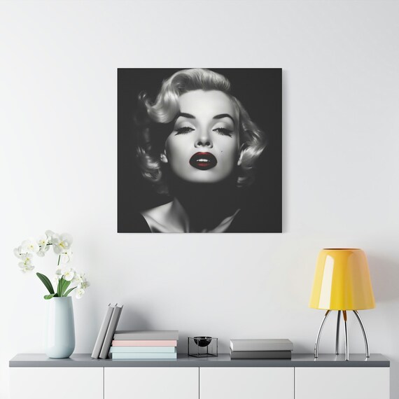 マリリン モンローの肖像画 - 赤い唇をした白黒のマリリン モンローの