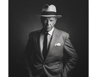 Frank Sinatra Poster - Frank Sinatra canvas, Frank Sinatra portrait, Frank Sinatra art, Black and White photo