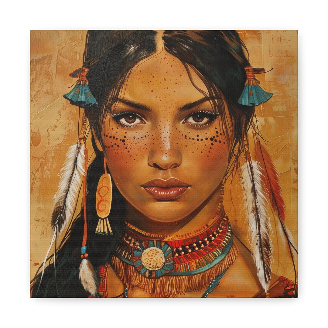 American Indian Woman Canvas Wall Art Colorful Art Native Indigenous ...