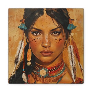 American Indian Woman canvas wall art Colorful art Native Indigenous beautiful Woman painting print, Indian wall art