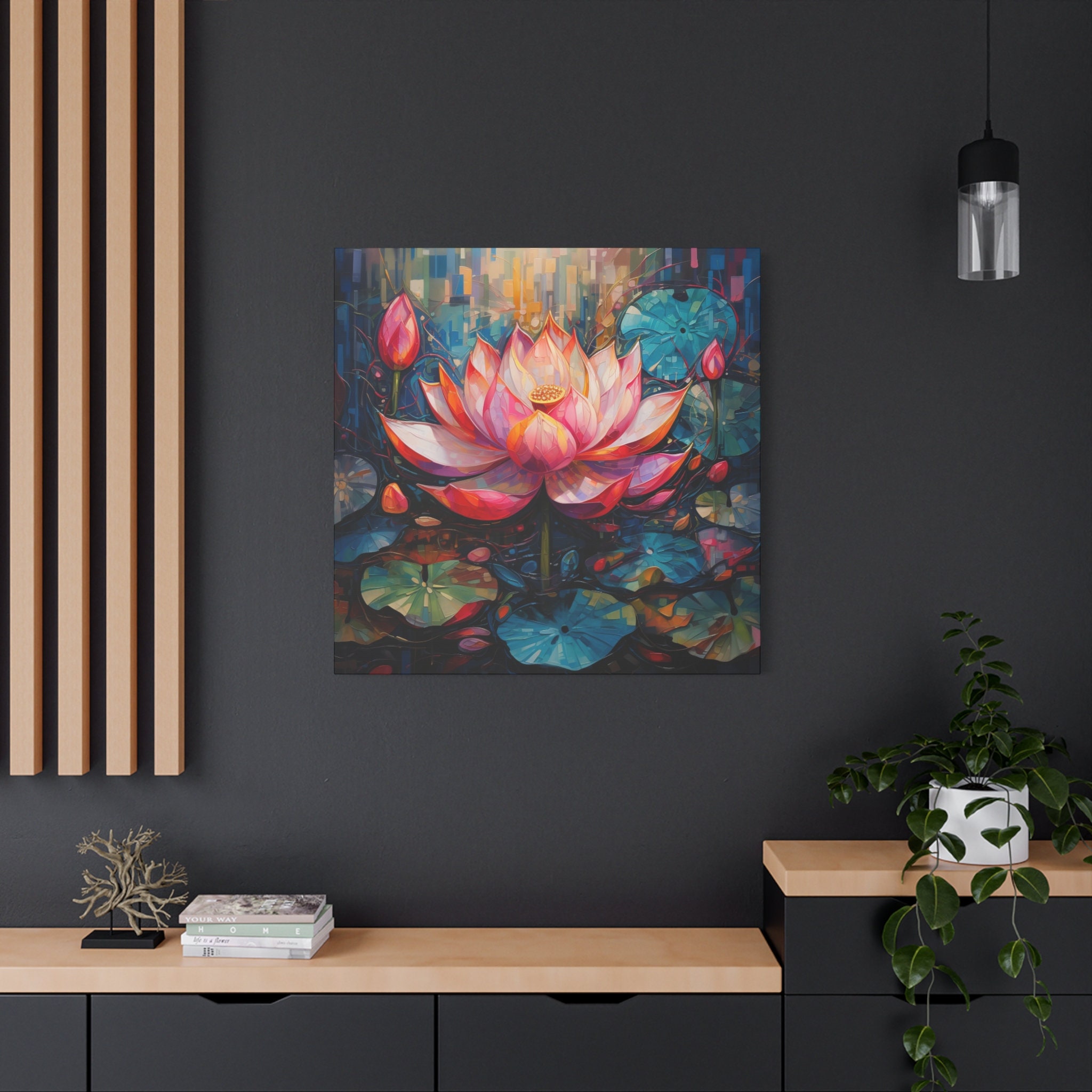 抽象画 大判キャンバスアート Bloom 蓮の壁アート - 蓮の花の絵、ピンクの蓮の抽象画。キャンバスに印刷