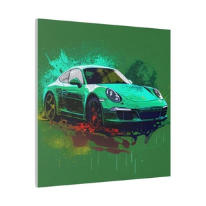 Green Porsche Wall Art Canvas - angle view with green and earth tones