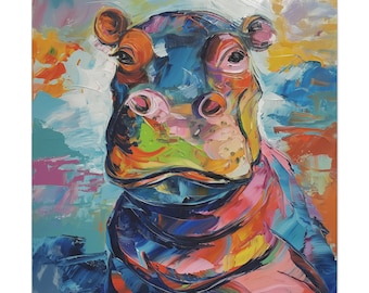Hippo painting - nursery style painting of a hippo
