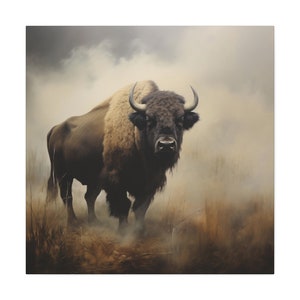 Buffalo Painting - buffalo wall art, painting of buffalo on misty western plain