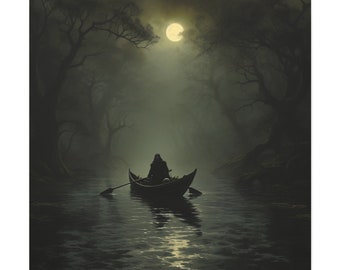 Charon Waiting on Styx - Halloween painting - abstract Halloween wall art depicting a haunting scene