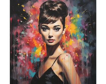 Audrey Hepburn painting - Audrey Hepburn poster on canvas, wall art, black dress
