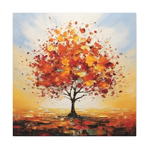 Autumn Tree Painting - abstract painting of a single tree with leaves changing