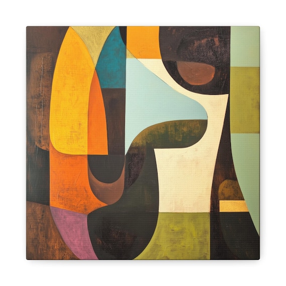 ミッドセンチュリーモダン、アースカラーの抽象的な幾何学模様、1950